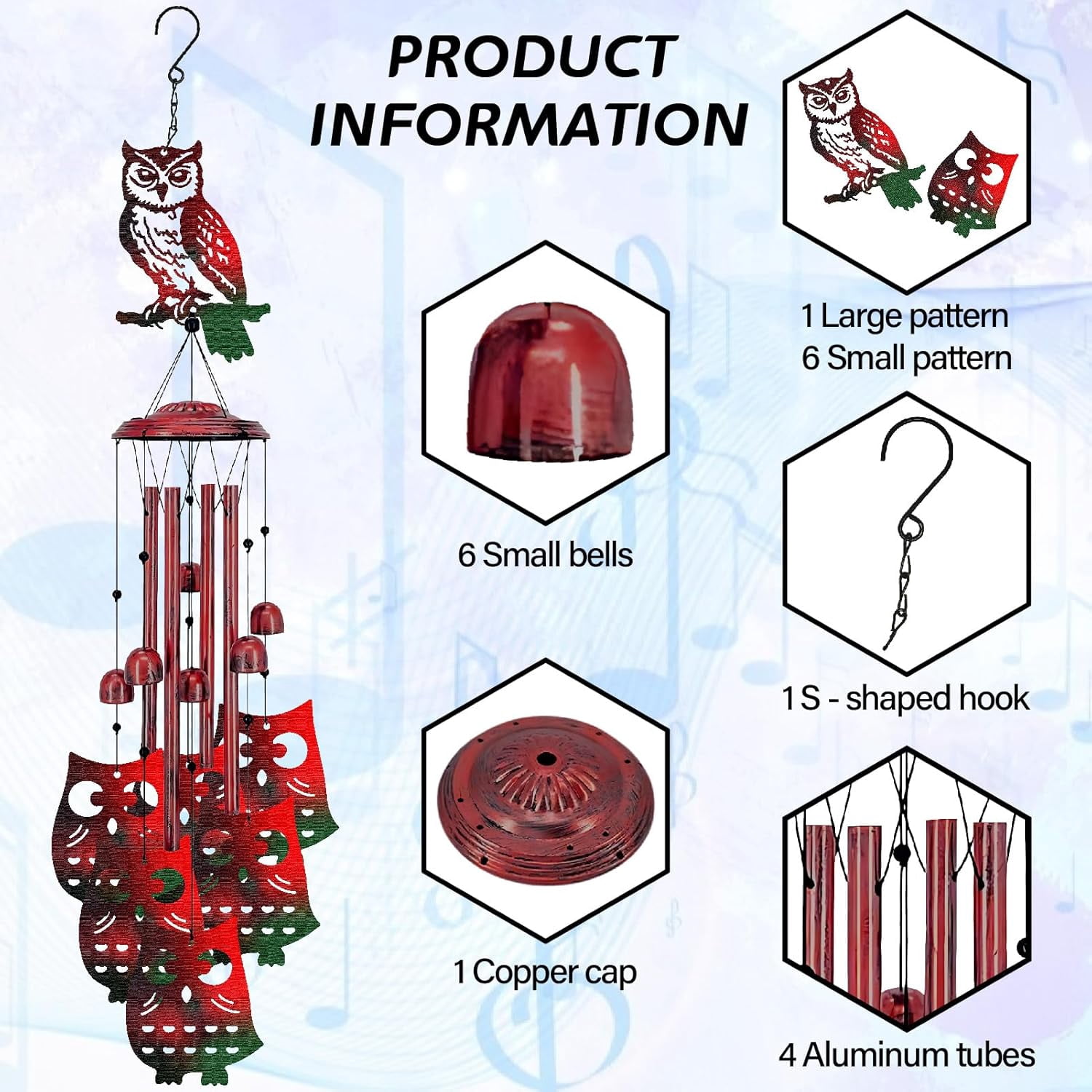 Memorial Wind Chimes Color Owl Wind Chimes for Outside Wind Bell Sympathy Gifts for Loss of Loved One Home Garden Patio Outdoor Porch Yard Beach Terrace Hanging Decoration 35in