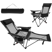 Reclining Camping Chair 4 Position with Foot Rest Comfortable for Adults 265Ibs Folding Lounger Mesh Beach Chair with Cooler Bag and Cup Holder for Outdoor Patio