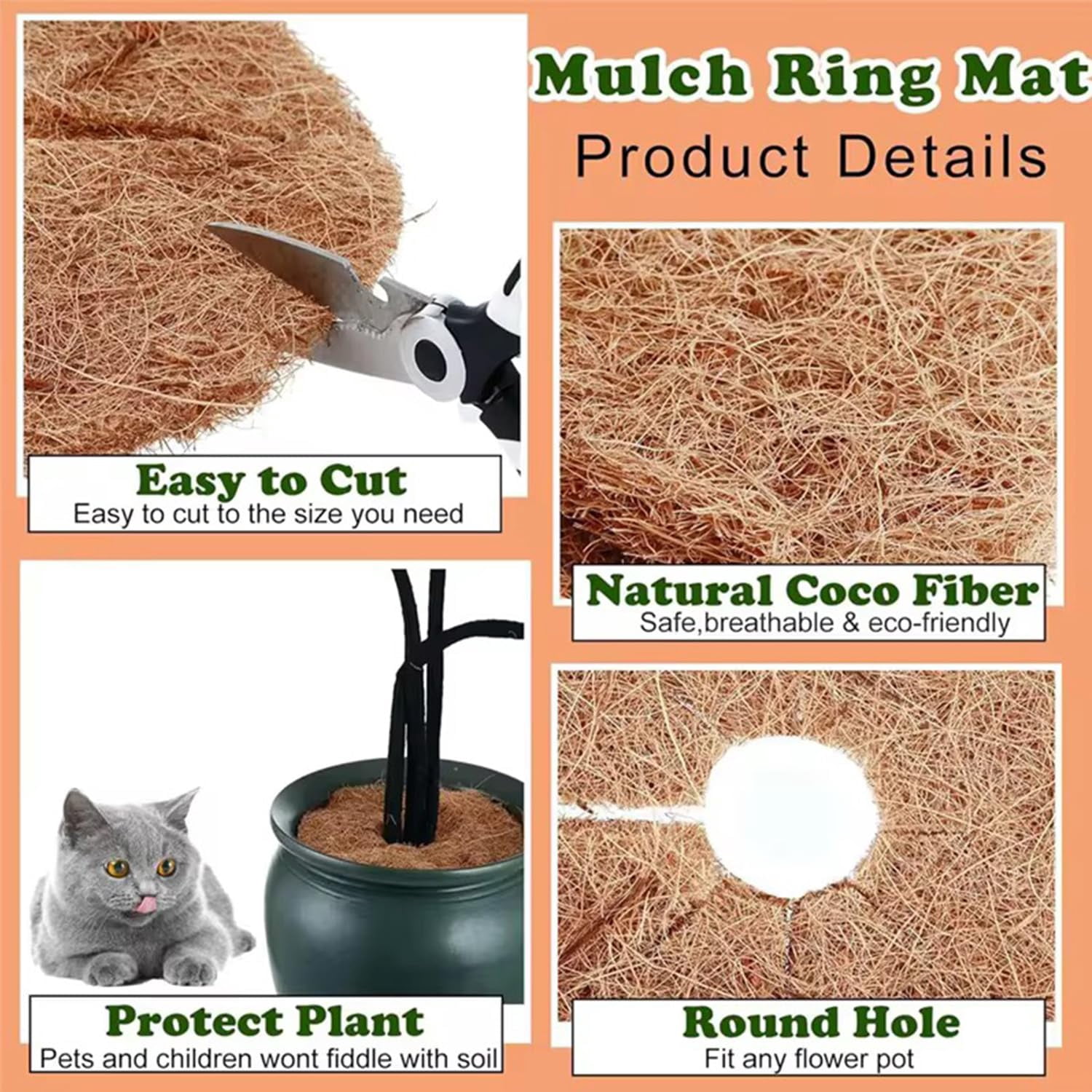 24 Inch Tree Rings Weed Barrier, 6Pcs Coconut Fibers Tree Mulch Ring Protector Mat with Garden Scissors, Natural Mulch Rings for Trees, Tree Ring Mulch Mat Disc Plant Cover for Indoor Outdoor Plants