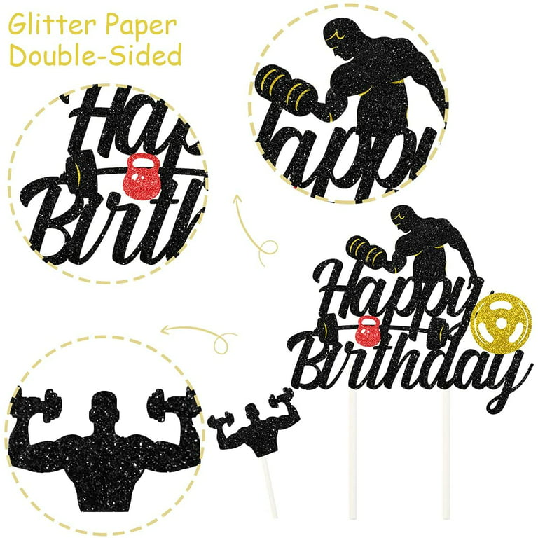 Gym Cake Decorations - Cake & Cupcake Toppers for Men Black and