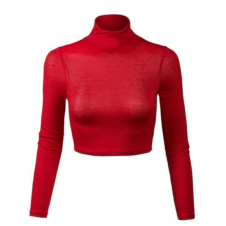 Fitted Long Sleeve Turtleneck Crop Top Orange Medium Walmart