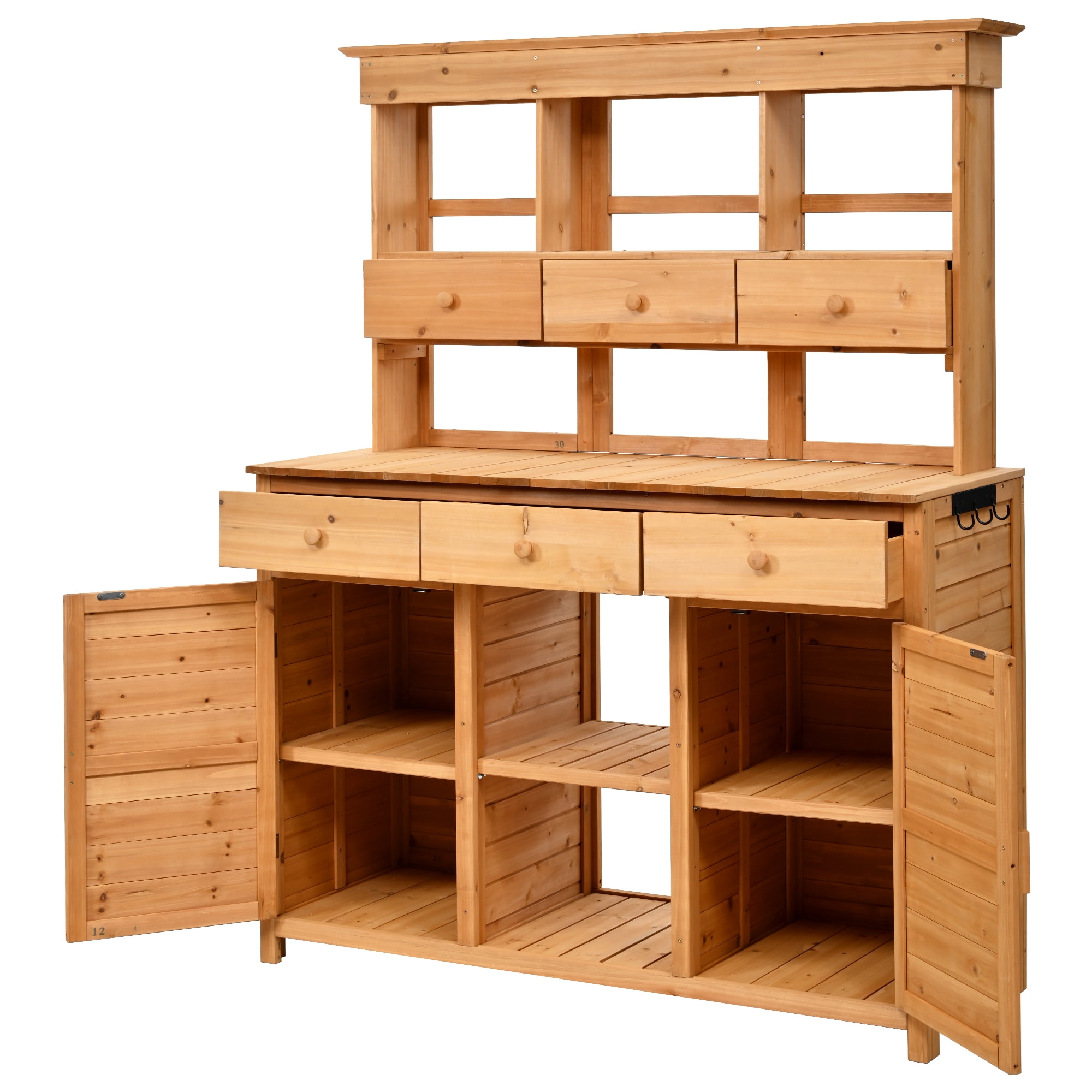 Mintazer 65.7" Outdoor Potting Bench, Garden Workstation with 6 Drawers, Cabinets & Adjustable Shelves, Natural