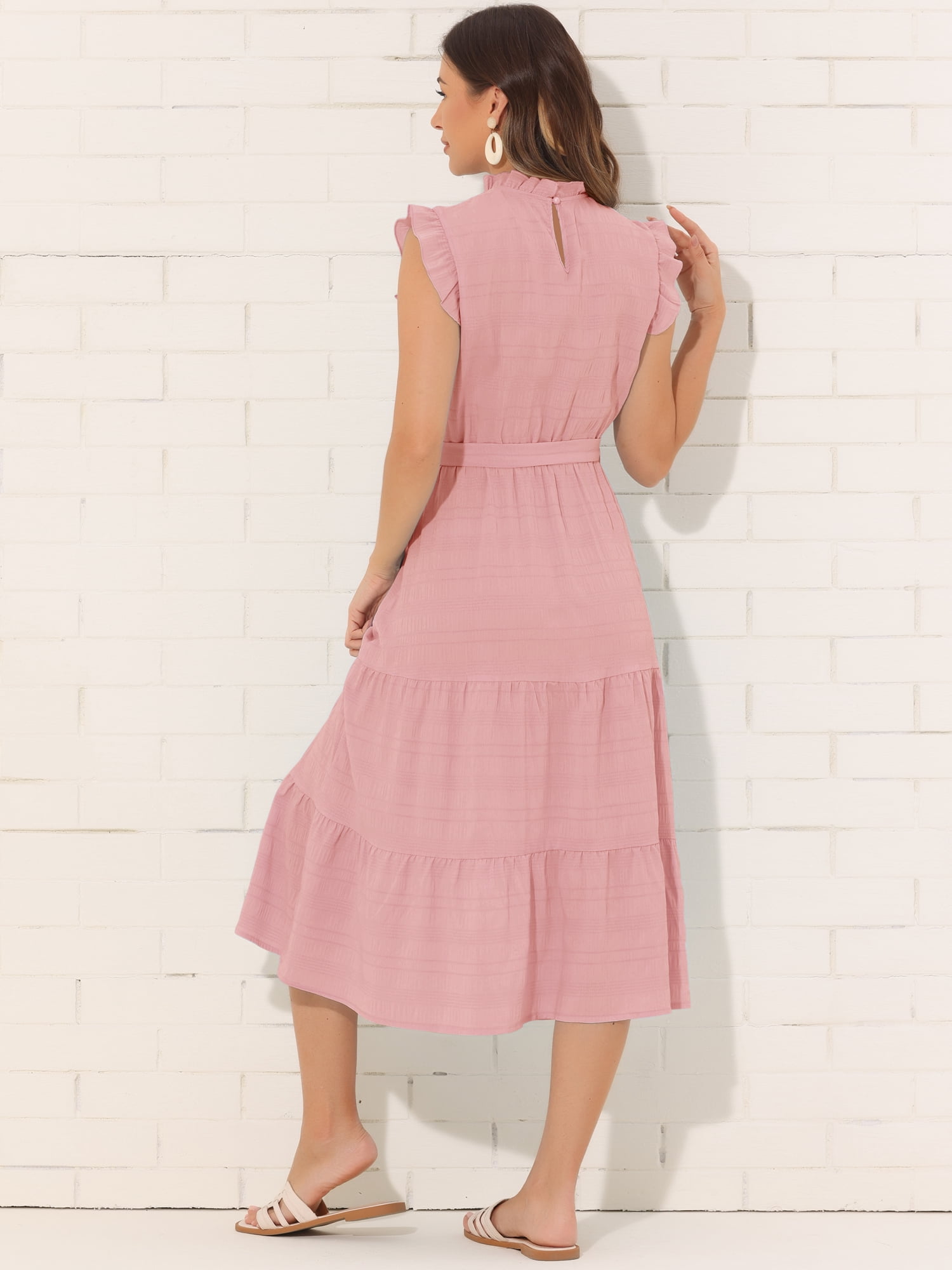 DARING DIVA Midi Ruffled Sleeve Mock Neck Casual Dress XS Pink