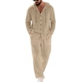 thumbnail image 2 of GrmtClth Linen Sets Outfits for Men Summer Hoodie Clothes Outdoor Yoga Pants Button Down Long Sleeve Trend 2 Piece Set Khaki L, 2 of 6