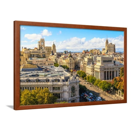 Madrid Cityscape and Aerial View of of Gran via Shopping Street, Spain Framed Print Wall Art By