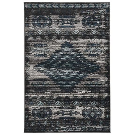 Linon Vintage Aztek Power Loomed Microfiber Polyester 2'x3' Rug in Gray