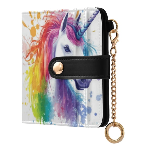 Womens Wallet PU Leather Bifold Small Purse with RFID Blocking Credit Card Holder Rainbow-colored Unicorn