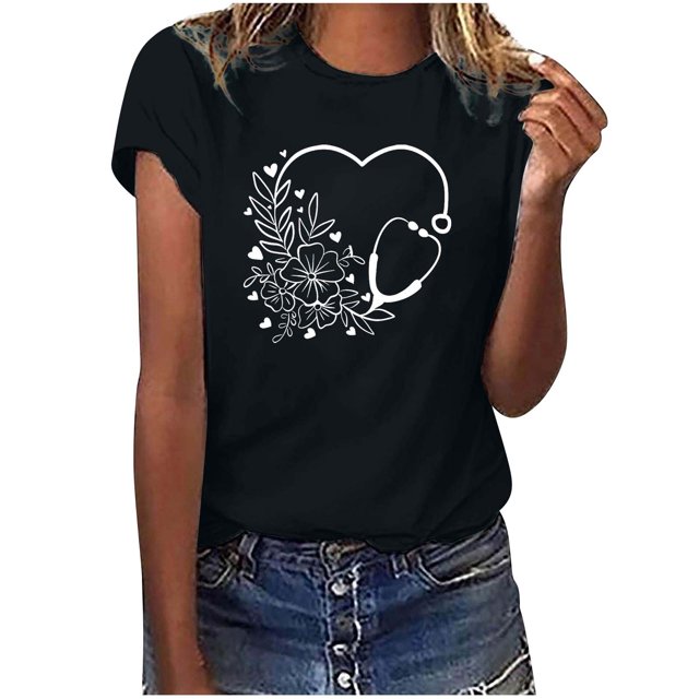 Camisetas con estampado de letras y cuello redondo de verano para mujer, blusas femeninas cómodas y elegantes, Tops OAVQHLG3B Store lin121212