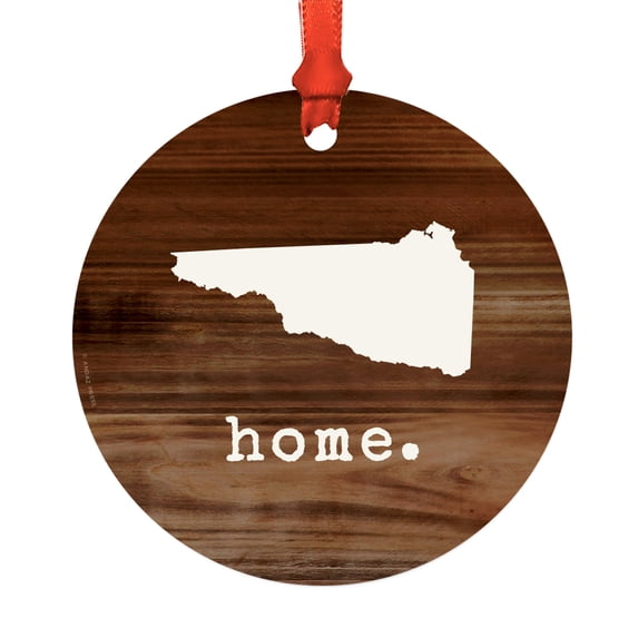 US State Round Metal Christmas Ornament, Rustic Wood Print, New Hampshire, Includes Ribbon and Gift Bag
