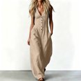 thumbnail image 6 of Hvogkswy Cargo Jumpsuits for Women V-Neck Sleeveless Adjustable Strap Button Front Romper Fashion Comfy Outdoor Hiking Casual Wide Leg Jumpsuit, 6 of 7