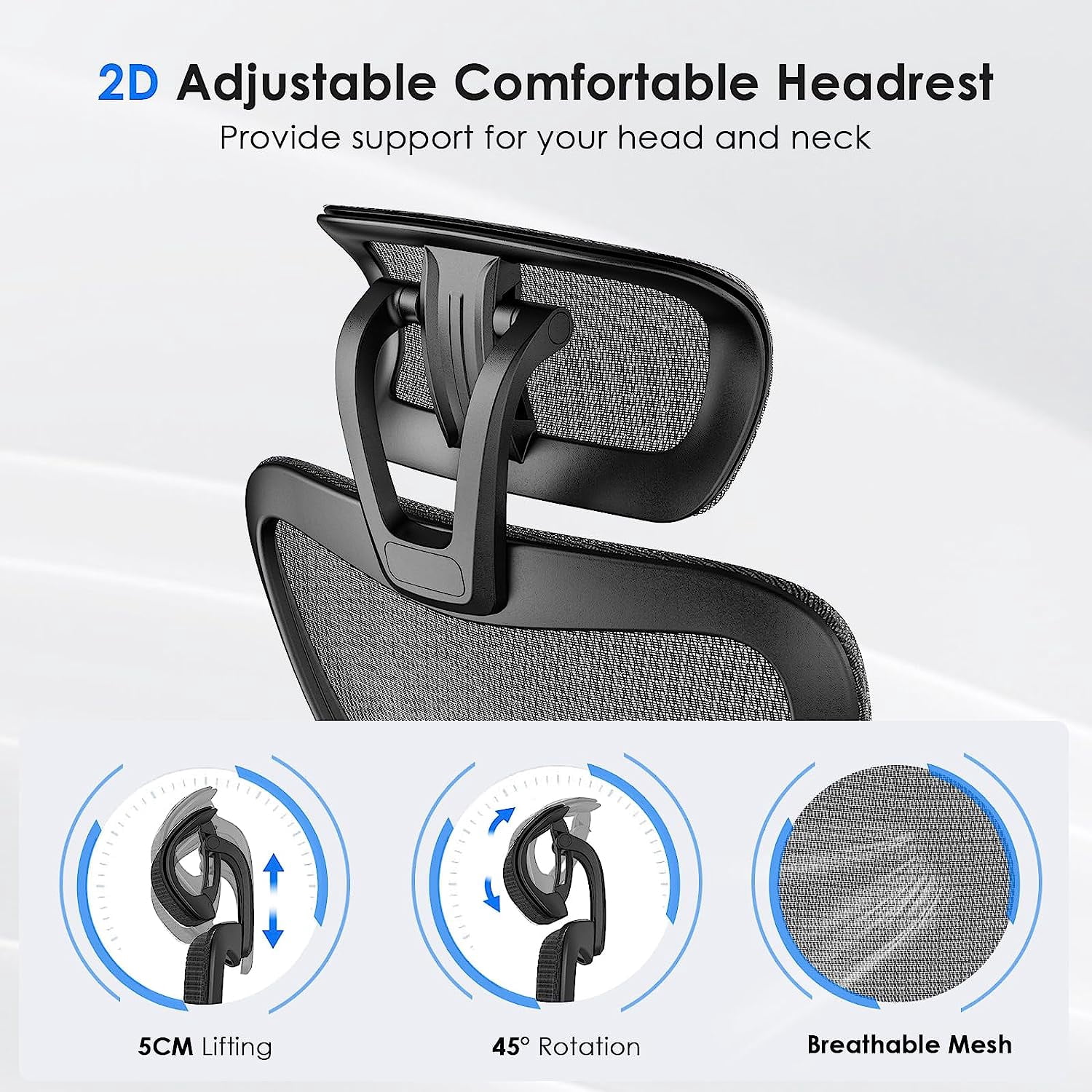 Farini Ergonomic Mesh Office Chair, Computer Desk Chair Ergonomic with Headrest, Adjustable Lumbar Support and 3D Armrests, High Back Office Chair, Black & Black