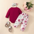 thumbnail image 3 of kaprioy Toddler Baby Girls Winter Outfits 0 3 6 9 12 18 Months Long Sleeved Letter daddy's girl mommy's world Print Ruffle Lace Romper + Floral Print Bowknot Trousers + Headband 3PCS Outfits, 3 of 6