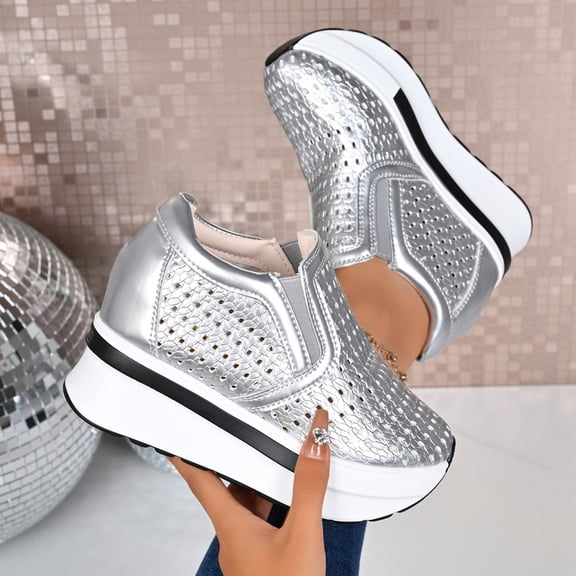 OWUUcdse Women's Shoes, Soft Sole Casual Casual Slip-on Comfort Shoes Silver Size 8.5