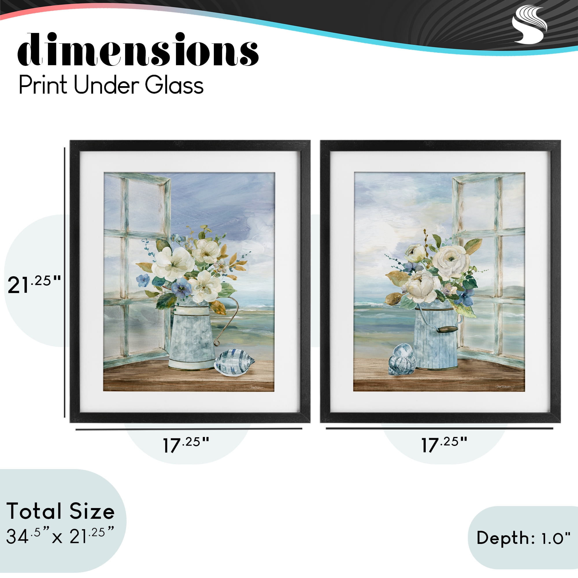 Stupell Industries Seaside Bouquets in Window 2 Piece Black Framed Print Under Glass Set, design by Carol Robinson