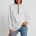 thumbnail image 2 of Women's Half Zip Hooded Sweatshirt Long Sleeve Loose Casual Pullover Hoodie with Pockets Solid Color Tops for Autumn Winter Wear White, 2 of 9