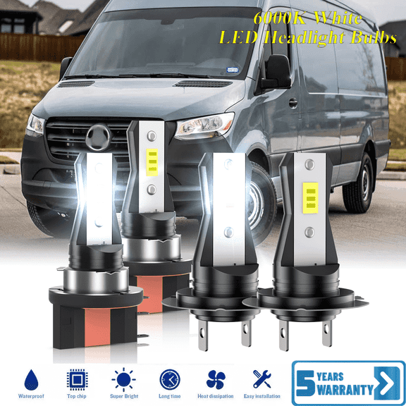 Compatible with Mercedes-Benz Sprinter 2500 2019-2024 – H15 H7 LED Headlight Bulbs KIT High Low Beam Combo (Pack of 4) , 6000K White Super Bright, Plug and Play
