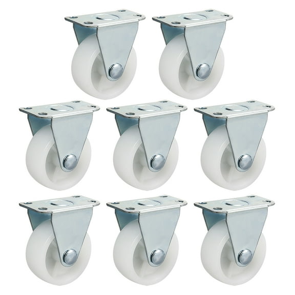 8Pcs 1.5 Inch Rigid Non-Swivel Casters PP Plastic Wheel Top Plate Mounted White