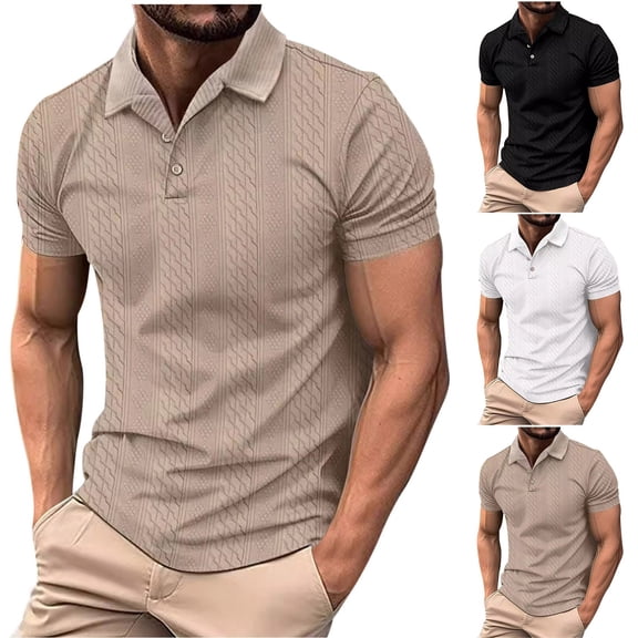Men's Knitted Cotton Casual Button Down Shirt Short Sleeve Lapel Summer Top Solid Color Breathable Daily Beach Vacation | Zenithor,Black L