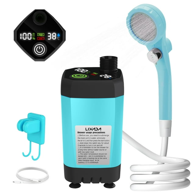 Douche, Kit Réglable avec Écran d'Affichage Pompe avec Affichage 6000mah Pompe Rv Kit Camp 6000mah Pompe Réglable 6000mah Portable Réglable Pompe Portable Réglable Écran Camp
