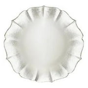 American Atelier, Round Contessa Glass Decorative Pearl White with Silver Glitter Charger Plate, 13