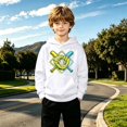 thumbnail image 2 of Luvior Boys White Hoodie Autumn Winter Pocket Hoodie Pattern Sports Shirt, 2 of 5