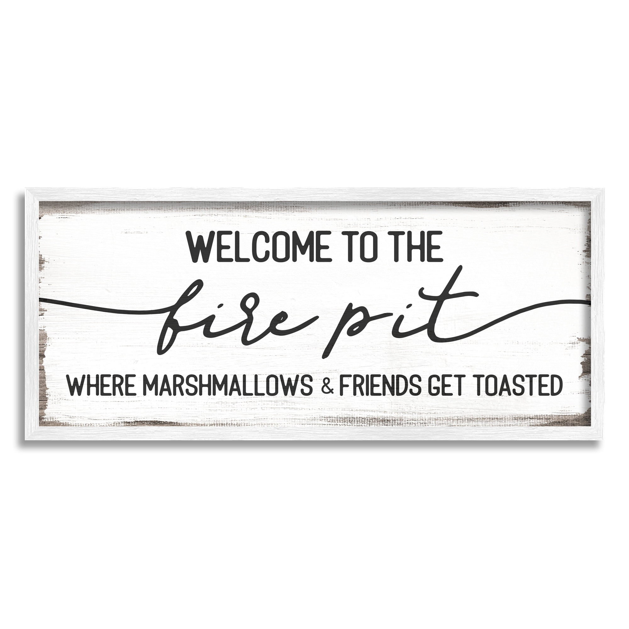 Stupell Industries Welcome Fire Pit Humorous Friends Camping Rustic Sign Graphic Art White Framed Art Print Wall Art, Design by Daphne Polselli