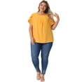 thumbnail image 3 of DARING DIVA Women's Plus Pleated Round Neck Basic Tulip Sleeves Top 1X Yellow, 3 of 6