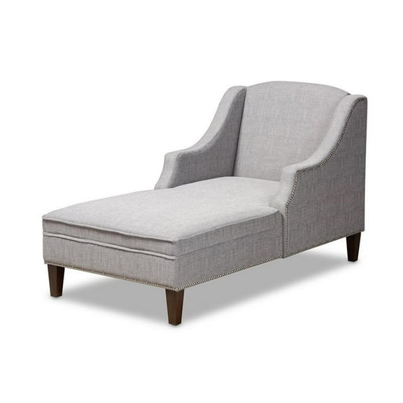 Bowery Hill Grey Upholstered Brown Finished Chaise Lounge