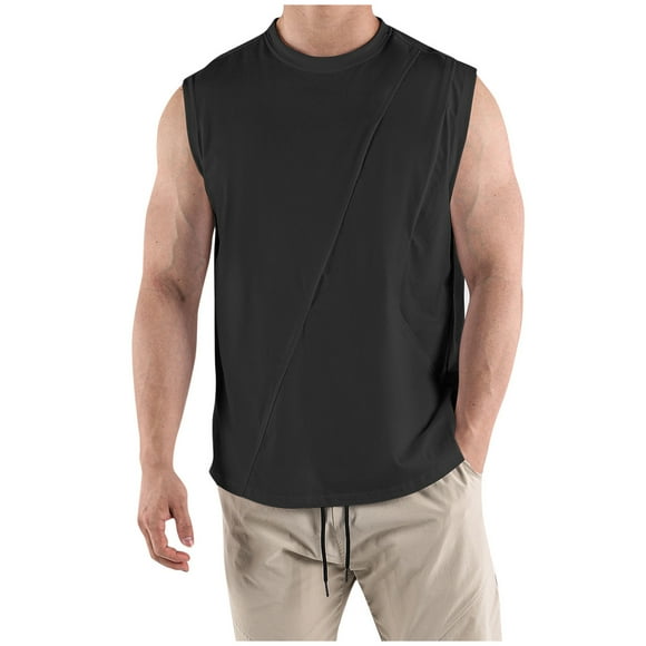 Txeol Saving Deals Men's Workout Tank Tops Summer Fitness Sleeveless Vest Basic Crewneck Tee Tops Lightweight Breathable Training Running Tanks,Black,M