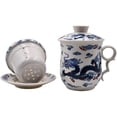 thumbnail image 4 of Chinese Porcelain Tea Mug-4 PCS Kit JingDeZhen Handmade Ceramic Kung Fu Tea Cup with Loose Leaf Tea Brewing System For Home Office Kitchen (Style E), 4 of 7