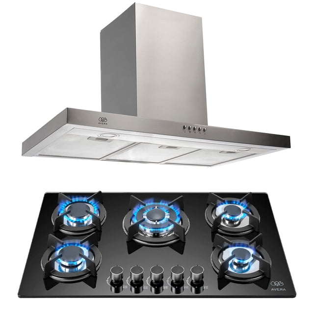 Combo Parrilla a Gas AVERA 5 Quemadores VT5 Campana de Pared 90 cm VT5CEV90B