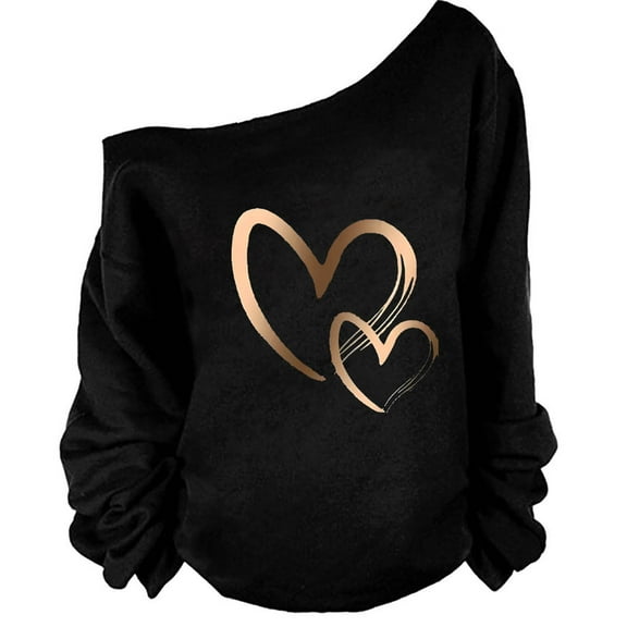 DAFPZW Women's Graphic Off Shoulder Sweatshirt Casual Loose Long Sleeve Pullover Tops
