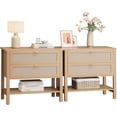thumbnail image 3 of EastVita 2PC Boho Rattan Night Stand - Nightstand with 2 Drawers & Shelf, Cherry Wood, 3 of 9