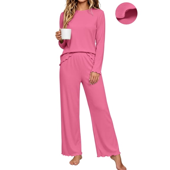 UVN Fall Womens 2 Piece Pajamas Set Loungewear Long Sleeve Tops and Pants Soft Lounge Sets
