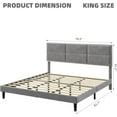 thumbnail image 3 of King Size Velvet Bed Frame with Headboard, Modern Upholstered Platform, Stainless Steel Accents, Grey, 3 of 6