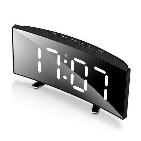 Fyeme Large-Screen Mirror LED Curved Snooze Alarm Electronic Clock, Senior Ultra-Clear Large Number,Power-off Memory