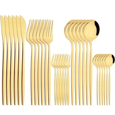 

UMMH 6set Upscale Black Gold Dinnerware Set Stainless Steel Tableware Knife Fork Coffee Spoon Flatware Set Kitchen Cutlery Set