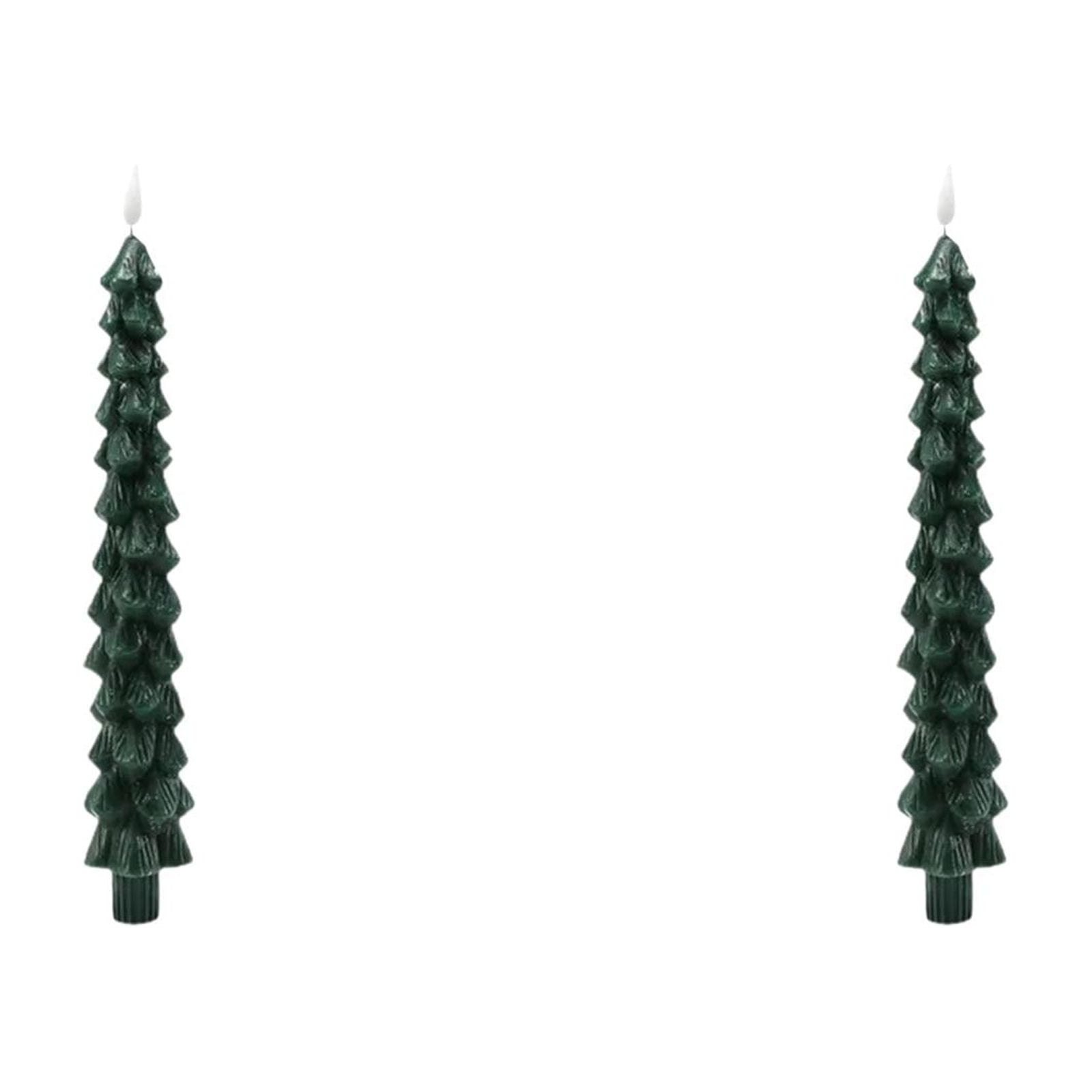 Christmas Tree Flameless Candles, Christmas Tree Candles, Christmas Taper Candles with 3D Flame, Christmas Flameless Candles for Christmas Home Decoration(10 In, 2Pcs)