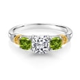 thumbnail image 2 of 925 Sterling Silver and 10K Yellow Gold IGI Certified Lab Grown Diamond and Peridot 3 Stone Ring for Women | 1.70 Cttw | Center 1 Ct Cushion Diamond | D-E Color | VS1-VS2 Clarity | Size 6, 2 of 4