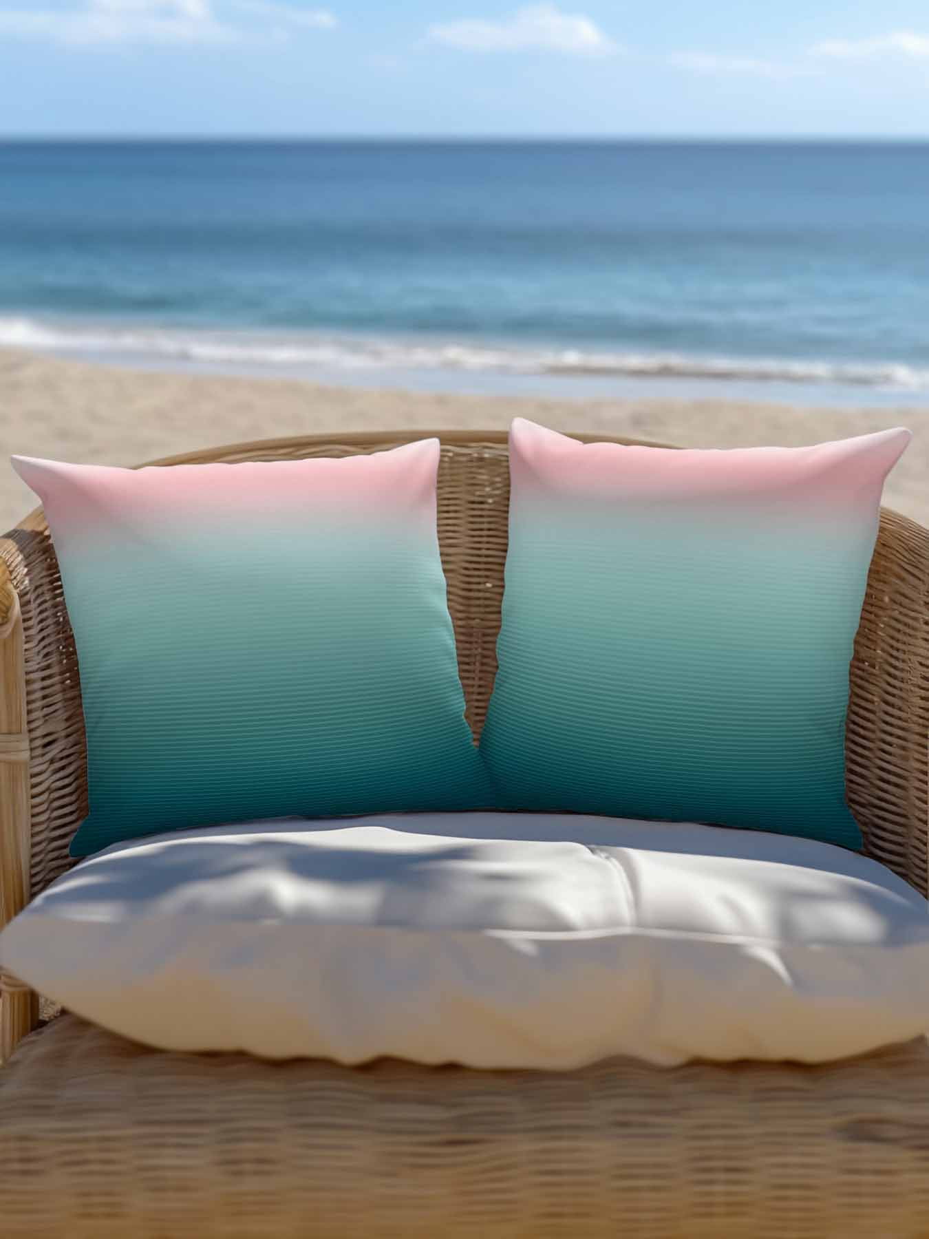1 Pack Outdoor Throw Pillow, Pink Turquoise Ombre Waterproof Pillow with Insert Included, Teal Modern Geometric Striped Abstract Art Decorative Accent Cushion Sofa Pillows for Patio Porch, 16 x 16 In