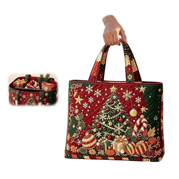 Christmas Quilted Tote Bag for Women, Large Reusable Shopping Bag, Holiday Print Shoulder Handbag, Grocery Travel Gift Tote Purse