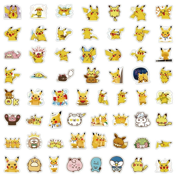 Qiaoxi 60pcs Pokemon Cartoon Stickers Cute Anime Decals for Laptop Water Bottles Skateboard Guitar
