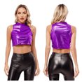 thumbnail image 3 of Camisetas sin mangas metálicas sin mangas con cuello alto para mujer, Top de baile ajustado para Ballet, escenario, espectáculo, Club, disfraces de Cosplay de Halloween, 3 of 5