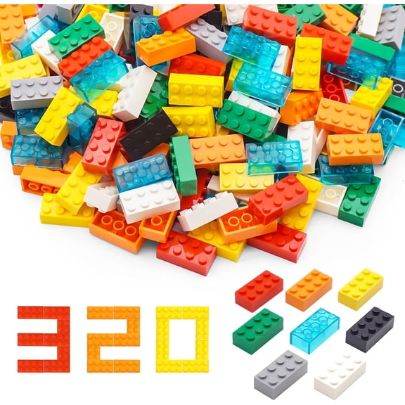 Building Bricks 2x4 Stud 320 Pcs, 8 Colours, Classic Building Blocks Set, Compatible with Construction Building Blocks.