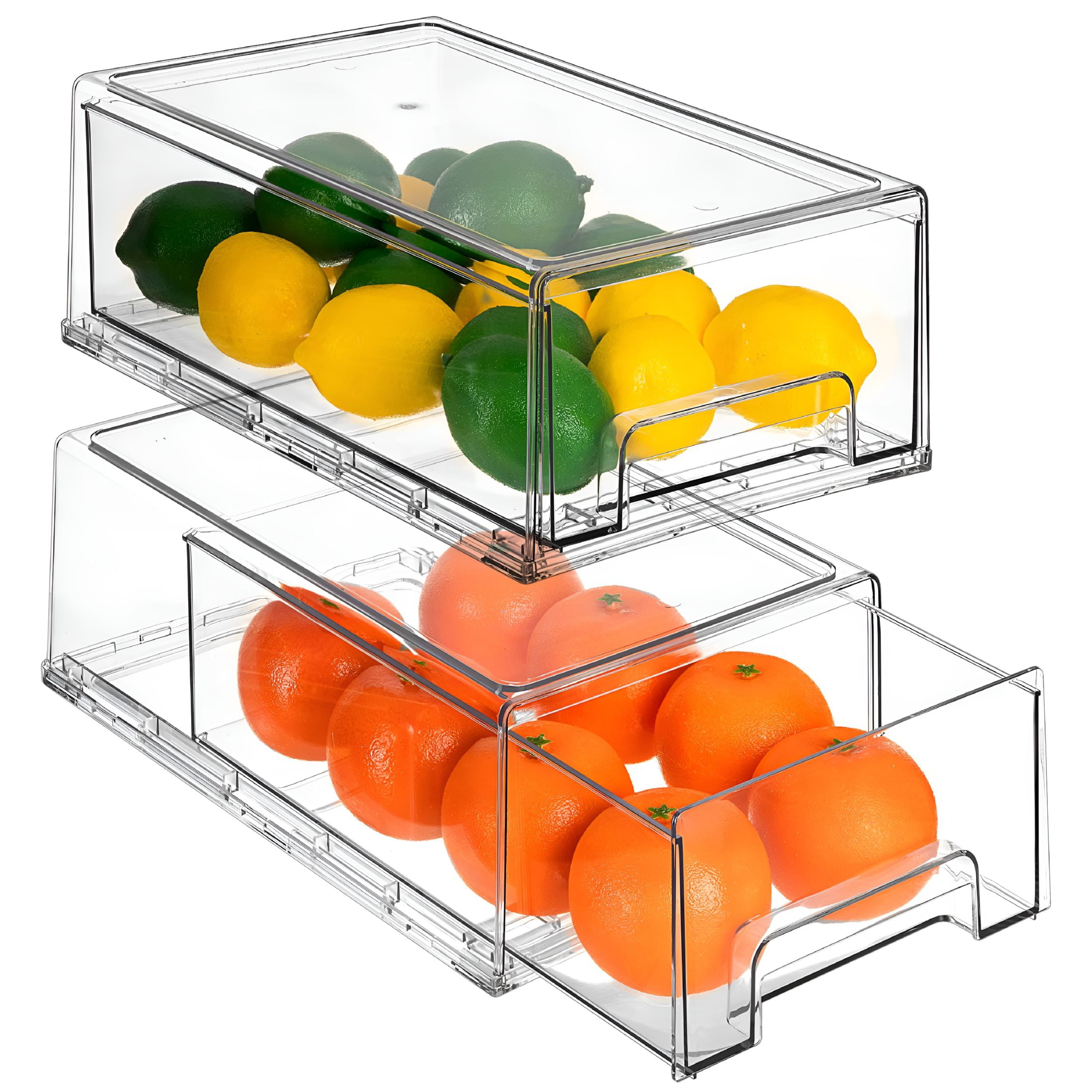 ACDANC 2026 New Fridge Drawers-Clear Stackable Pull Out Refrigerator Organizer Bins Refrigerator Storage Containers- Food Storage Containers for Kitchen,Refrigerator,Freezer&Vanity (2 Pack | Large)