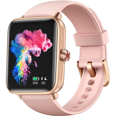 Dirrelo Smart Watches for Women, 1.55 In. Touch Screen Fitness Tracker Smartwatch for iOS iPhone Android Devices with Heart Rate, Sleep, Blood Oxygen Monitor and Pedometer, Pink