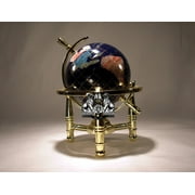 Unique Art 6-Inch Tall Blue Lapis Ocean Mini Table Top Gemstone World Globe with Gold Tripod Stand