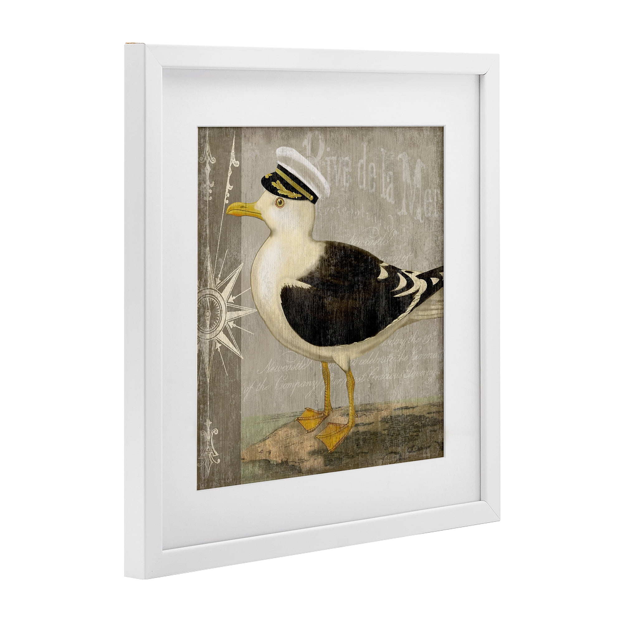 Stupell Industries Little Maritime Seagull White Framed Print Under Glass, design by Suzanne Nicoll