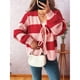 thumbnail image 5 of Chaqueta de Punto Holgada Informal con Cuello en V y Larga para Mujer, Cárdigan de Punto con Cordones y Rayas en Contraste. Rojo M, 5 of 9