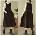 thumbnail image 2 of QATAINLAV Robe Débardeur en Velours Côtelé pour Femme à Boutons, Décontractée, Col Ras du Cou, Sans Manches, Robe Chasuble au-Dessus du Genou, Longue, Salopette avec Poches, Café TTTG, Ventes Éclair, 2 of 6